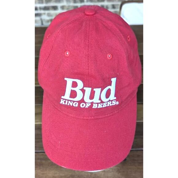 Bud Beer Hat King of Beers Budweiser Cap Snapback Red Adjustable Budweiser Co - Picture 1 of 5